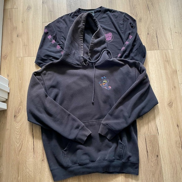 Bundle lot pair Santa Cruz skateboards streetwear hoodie long sleeve T both L - Picture 1 of 7